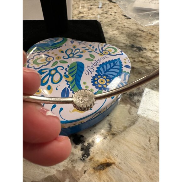 Brighton Silver-Plated Pearl Bangle Bracelet Beaded Accents with Heart Tin Gift - Picture 5 of 9